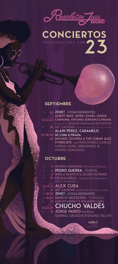 Cartel con la programación de los conciertos de la sala Recoletos Jazz Madrid